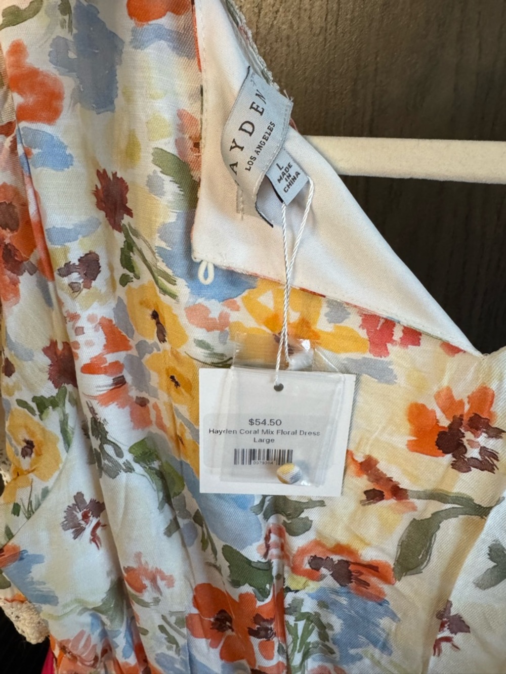 Hayden White Floral Dress with Orange, Blue & Yellow Flowers - Picture 3 of 4